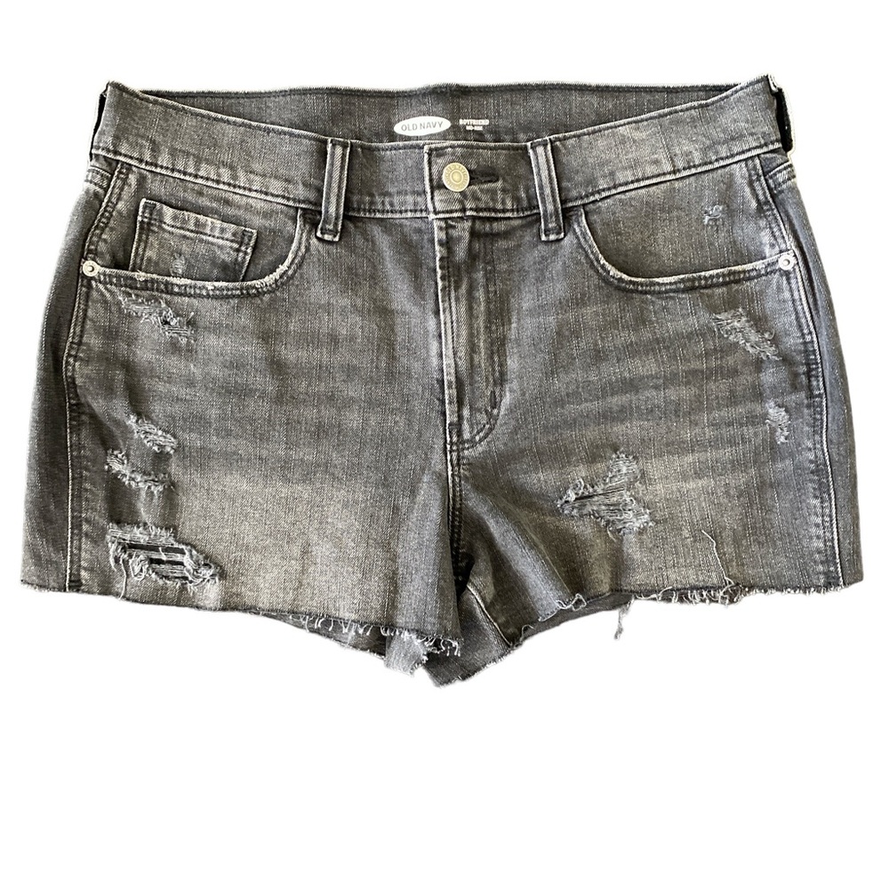 Old Navy Boyfriend Mid Rise Raw Hem Distressed Black/Grayish Women’s Denim 8